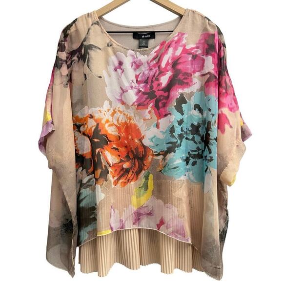 Ali Miles Floral Blouse Top Women’s Sz M Multicolored Semi Sheer Pleated tank. - Picture 1 of 9
